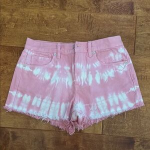 Blank NYC Pink and White Jean Shorts Tie-Dye Style